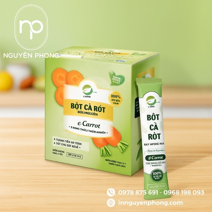 Mẫu hộp giấy đựng bột cà rốt theo yêu cầu 